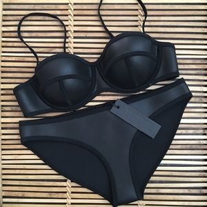 black faux leather triangl bottoms